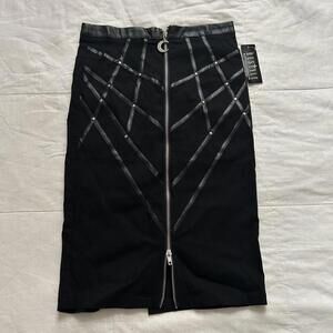 NWT Restyle black faux leather detailing fitted pencil skirt with silver studs